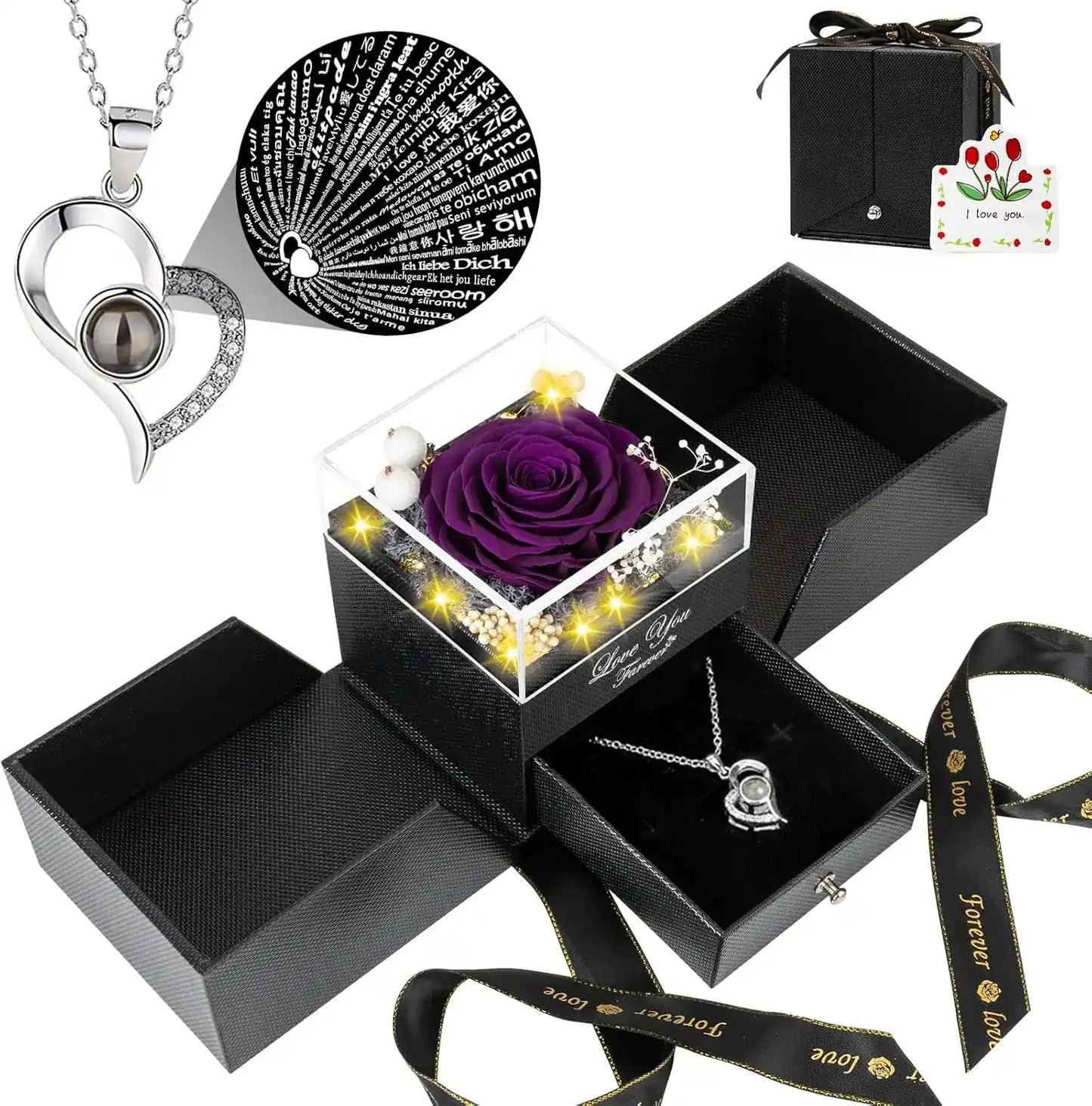 Preserved Real Rose with Necklace