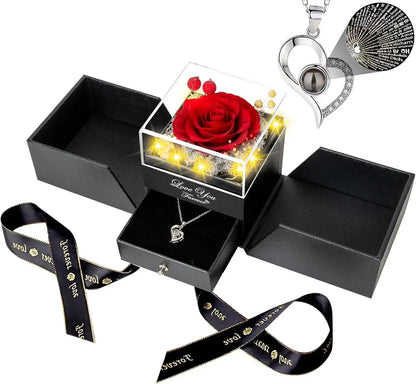 Preserved Real Rose with Necklace